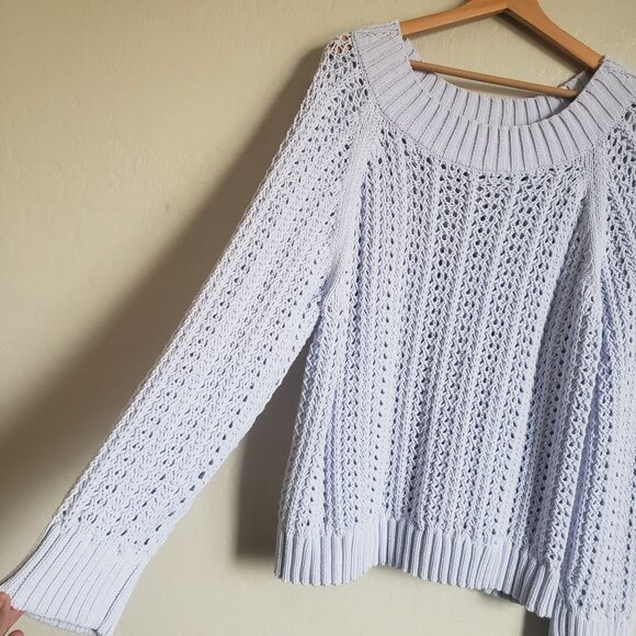 J.Crew Wide Neck Beach Sweater with Pointelle Stitch Light Blue Size Women's 2X - Picture 5 of 10